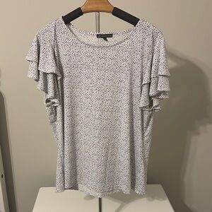 White & Black Dot Ruffle Sleeve Top